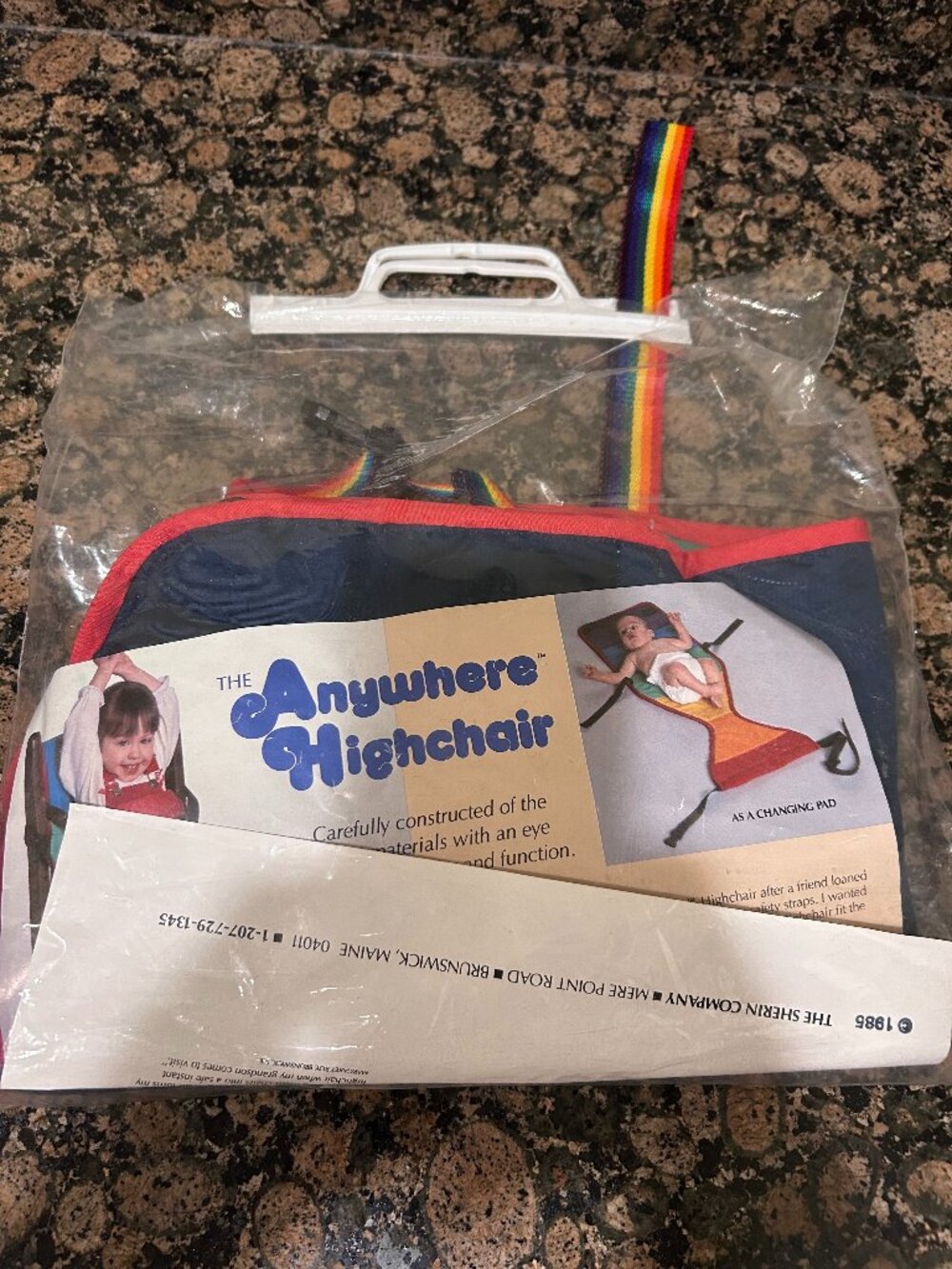 Vintage/Retro 1985 Anywhere Highchair Portable Travel Booster Rainbow Stripe NEW